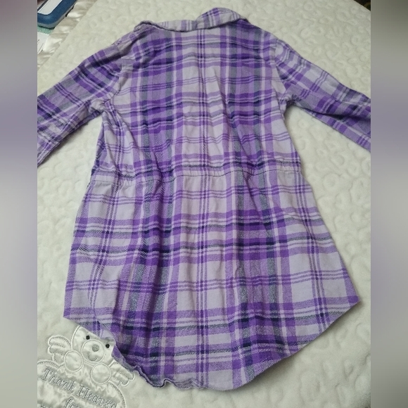 💜 Girls Purple Plaid Tie Front Tunic Lightweight Top Size Medium (10/12) - Picture 3 of 6